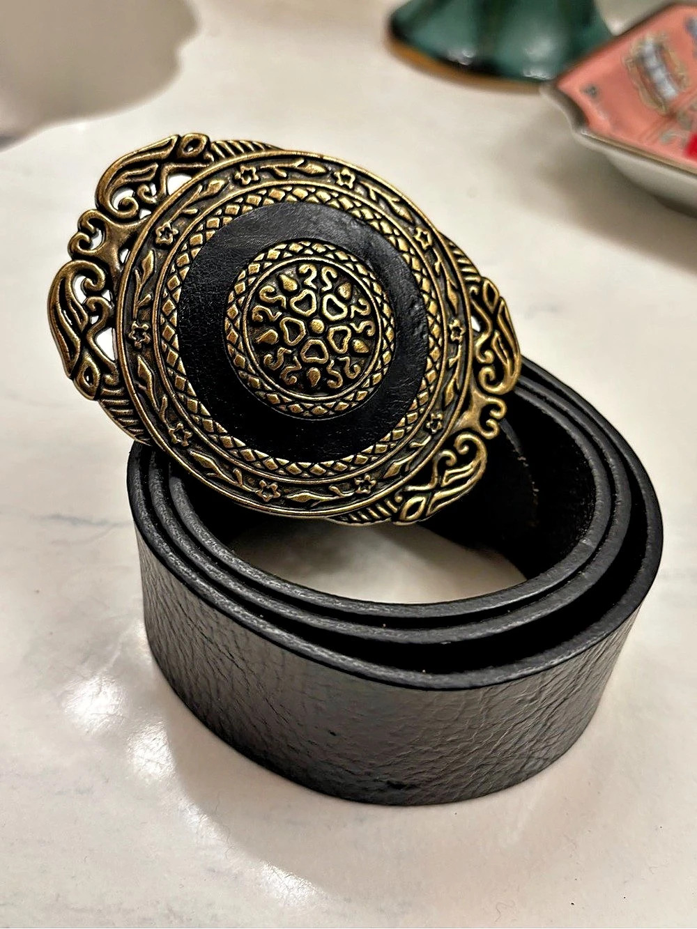 Chico's Ornate Gold Large Buckle Belt in Real Leather size S